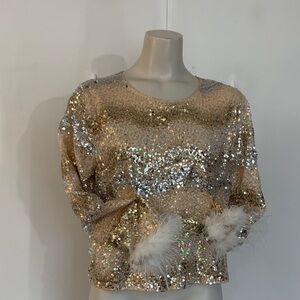 Blue B. Collection cocktail sequined top Small